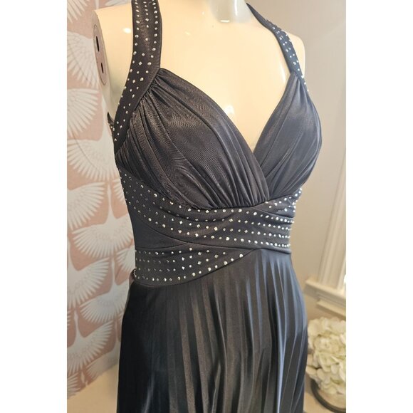 Y2K Babydoll Halter Neck Rhinestone Embellished Gown Sz 2 Small Maxi Prom Cache - Picture 1 of 8